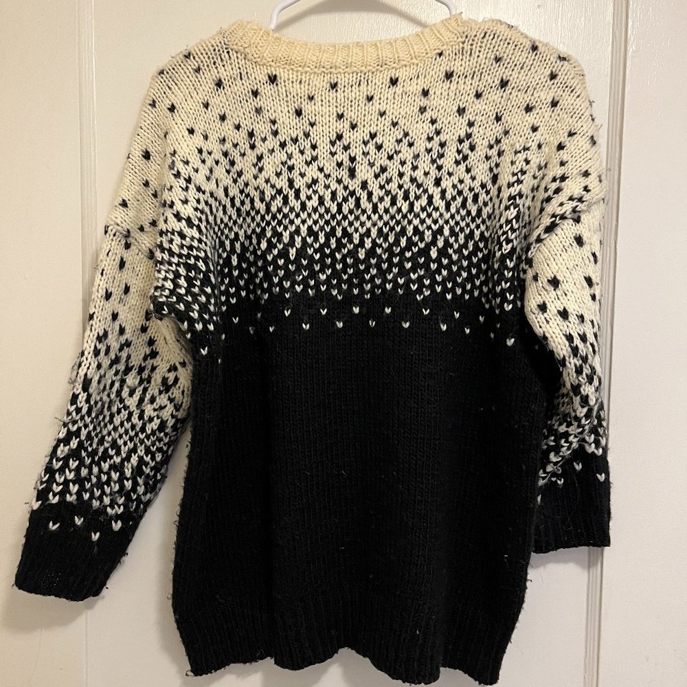 Madewell Cream/Black Heart Knit Wool Sweater